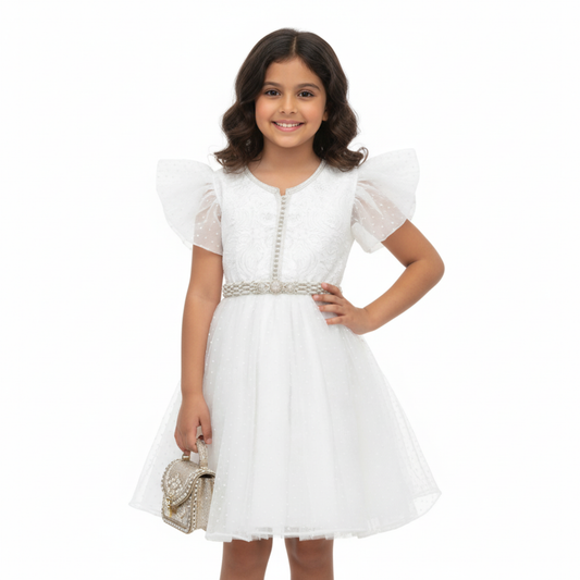 Caftan - Blanc à pois pour fille