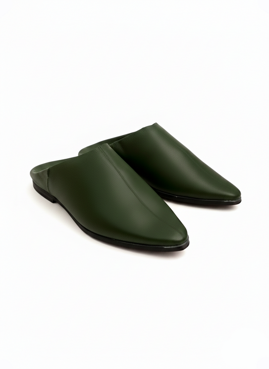 Balgha babouche vert olive de caftan nawal