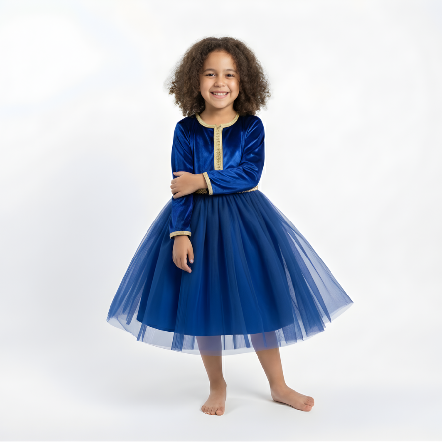 Caftan Bleu Saphir pour Fille de caftan nawal