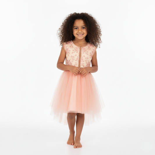 Caftan Saumon Fleuri pour fille