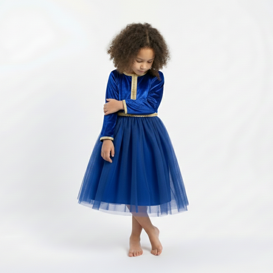 Caftan bleu saphir caftan nawal pour fille