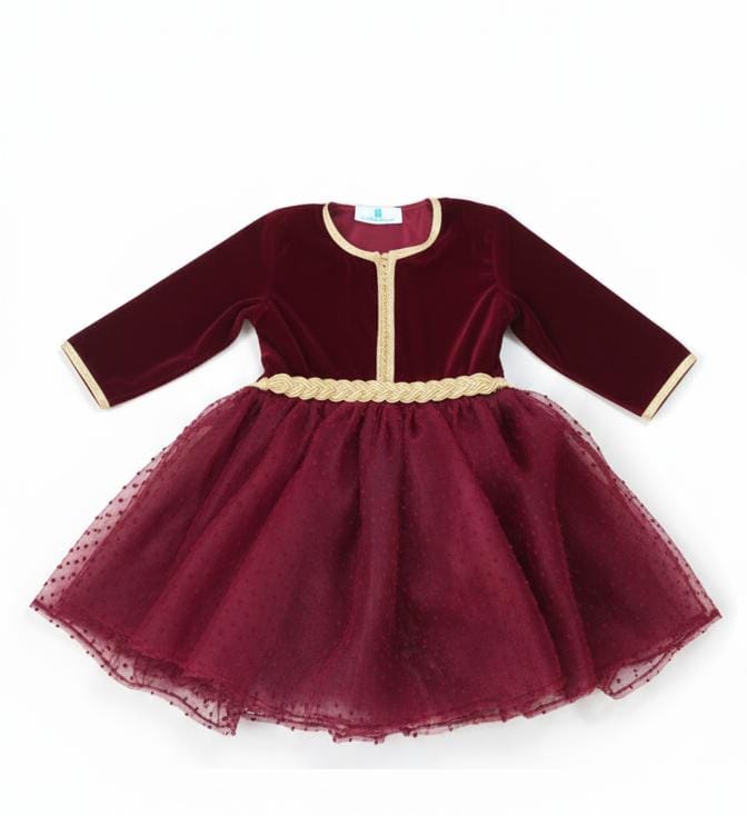Caftan bordeaux velours de caftan nawal pour fille