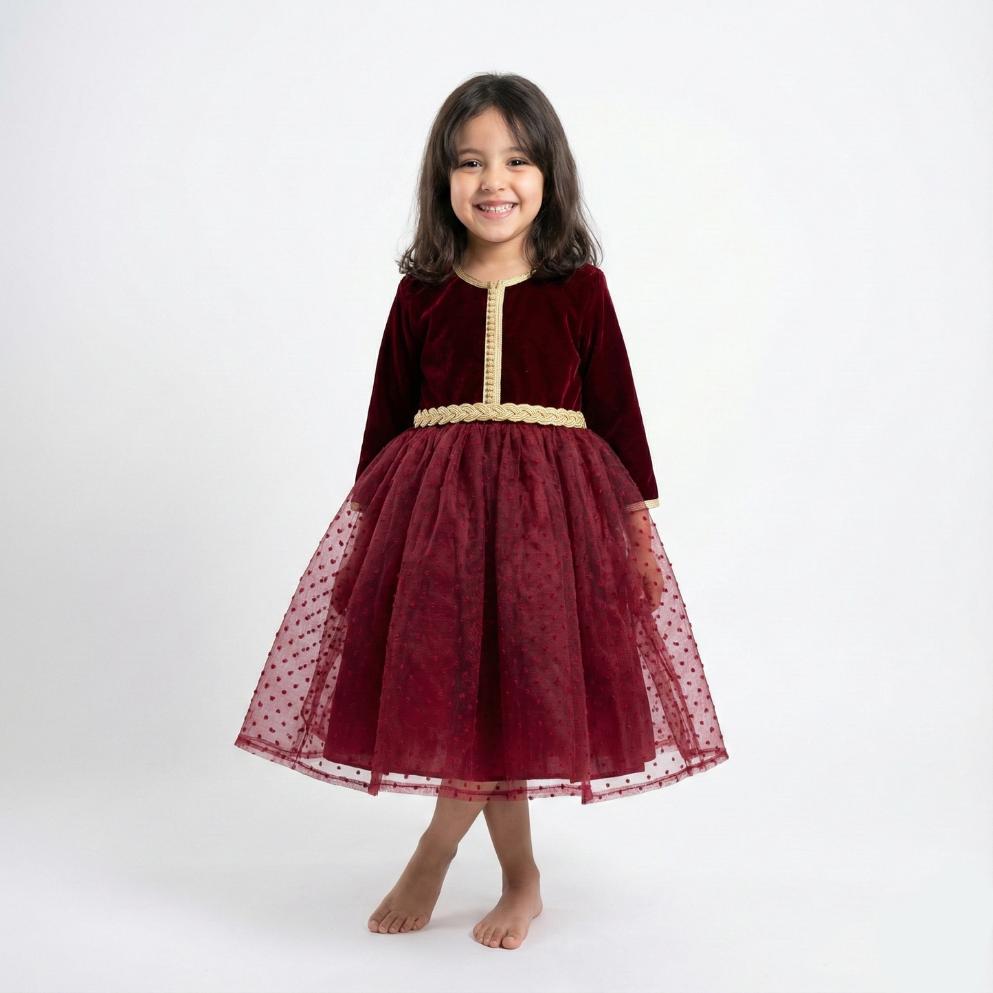 Caftan bordeaux velours de caftan nawal pour fille