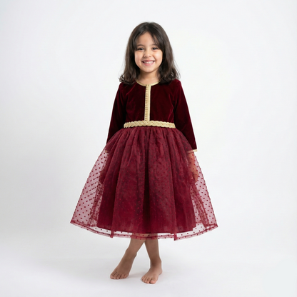 Caftan bordeaux velours de caftan nawal pour fille