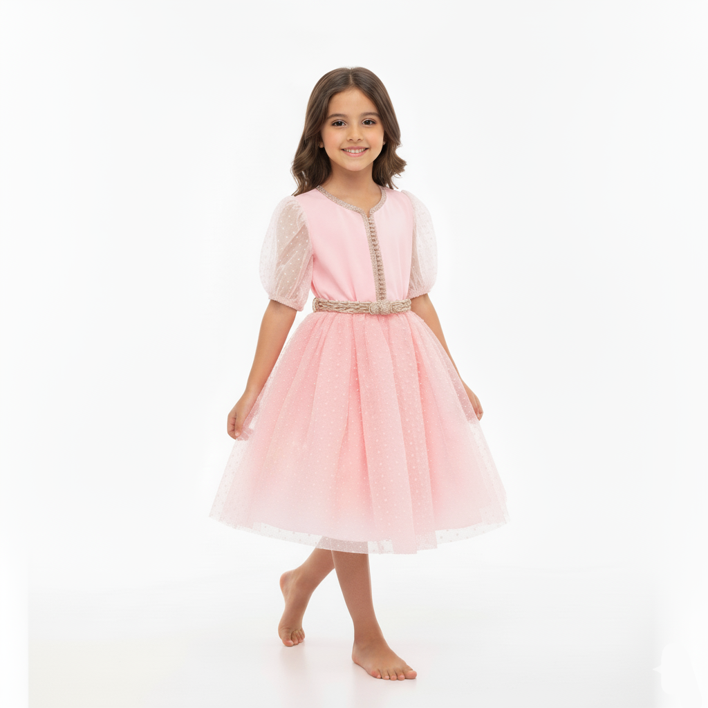 Caftan rose à pois pour fille de caftan Nawal