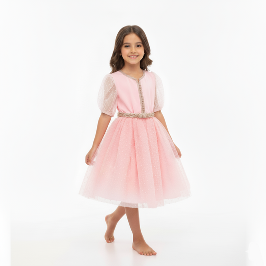 Caftan rose à pois pour fille de caftan Nawal