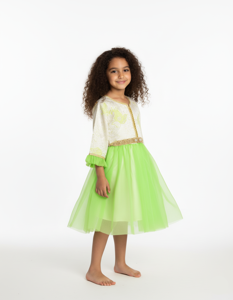 Caftan vert lime pour fille de caftan Nawal