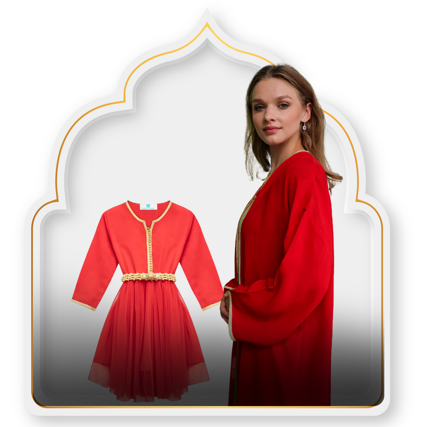 Caftan et Kimono Mère et Fille en Rouge