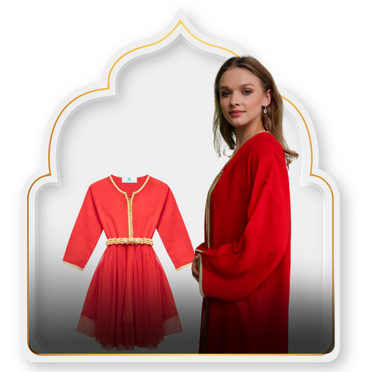 Caftan et Kimono Mère et Fille en Rouge