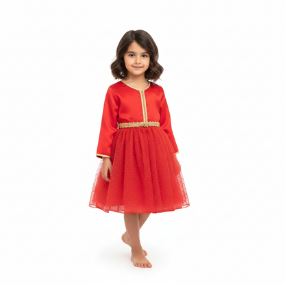 Caftan - Rouge à pois pour fille