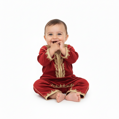 Grenouillère bordeaux pour bébé de caftan nawal