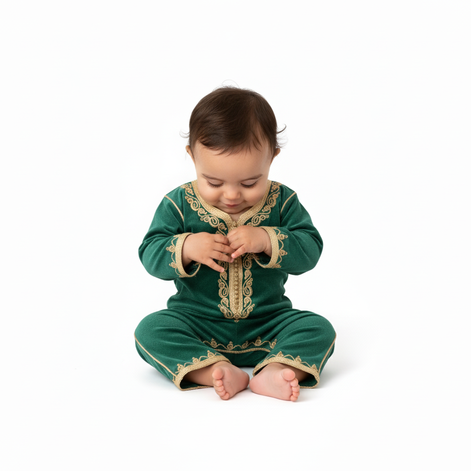 Grenouilllère bébé en vert de caftan nawal