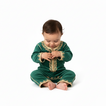 Grenouilllère bébé en vert de caftan nawal