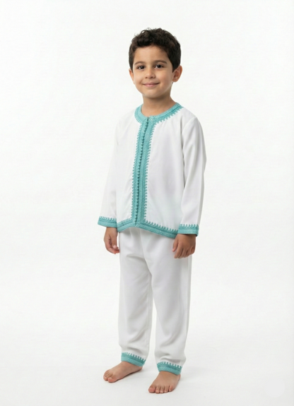 Jabador turquois avec selham pour garçon de caftan nawal