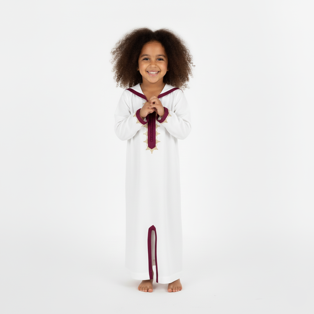 Jellaba blanc rose pour fille de caftan nawal