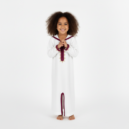 Jellaba blanc rose pour fille de caftan nawal