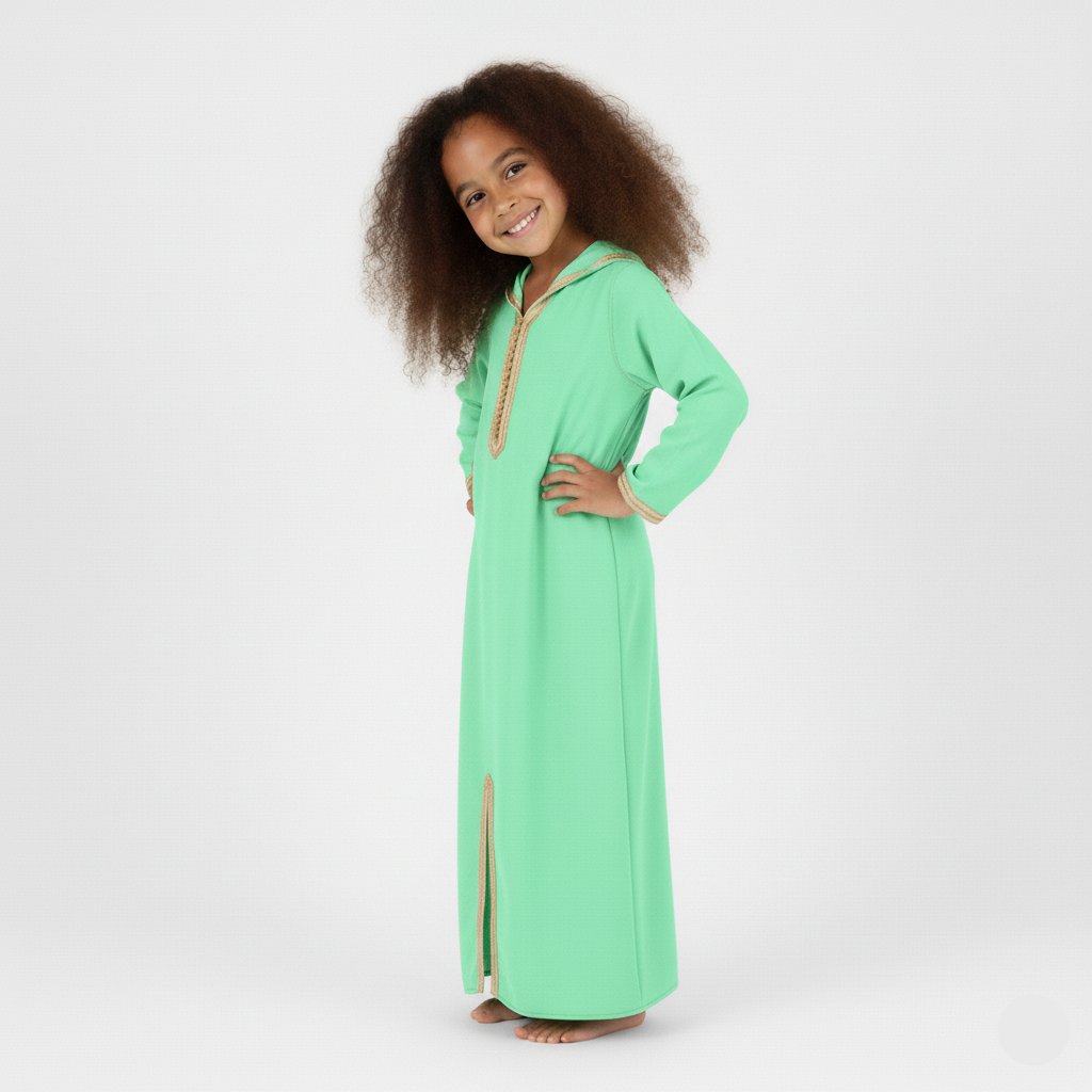Jellaba verte pour fille de caftan nawal