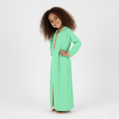 Jellaba verte pour fille de caftan nawal
