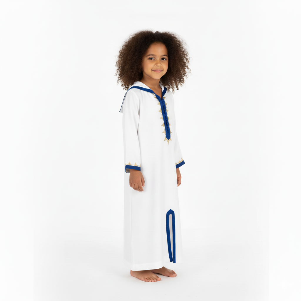 jellaba blanc bleu pour fille de caftan nawal