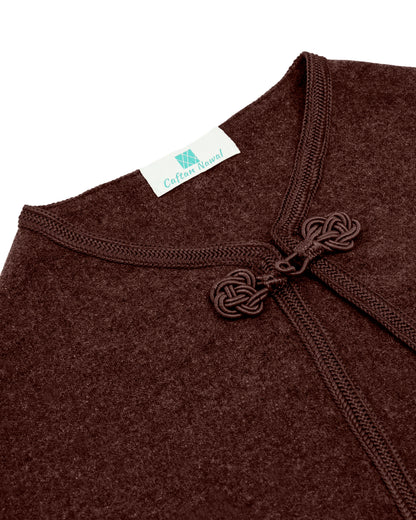Magnifique Cape traditionnel en cashemire marron meuse uni pour fille, de longueur courte et sans manches avec Sfifa en soie et Kfal de même couleur -  Caftan Nawal